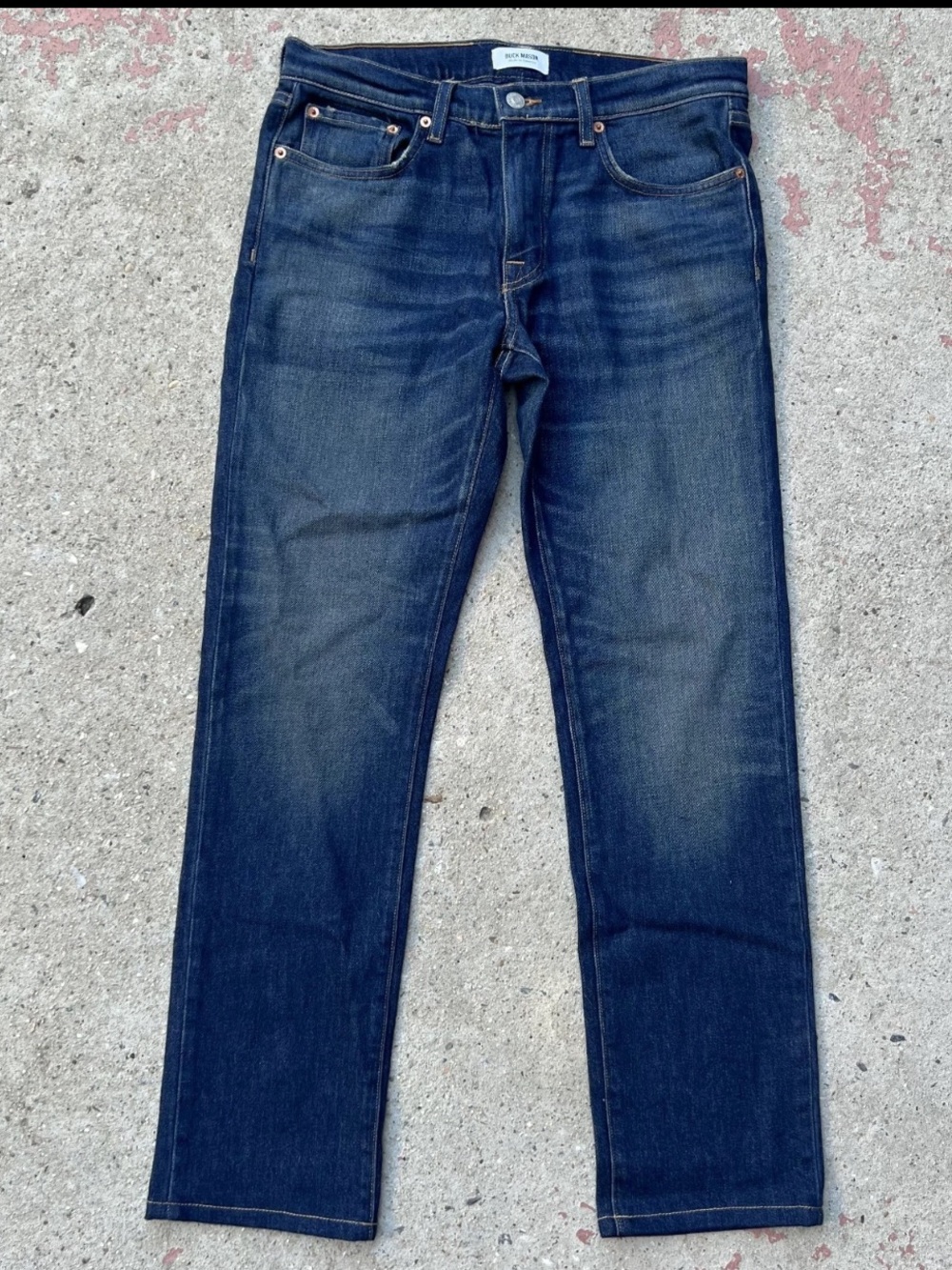 Buck Mason Men’s Slim Fit Jeans Size 31 X 29 Dark Wash Made In USA Los Angeles